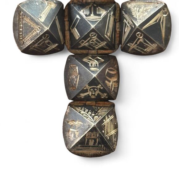 Antique Masonic Orb Folding Pendant Charm 9K Gold & Sterling Silver Vintage Rare - Picture 3 of 15